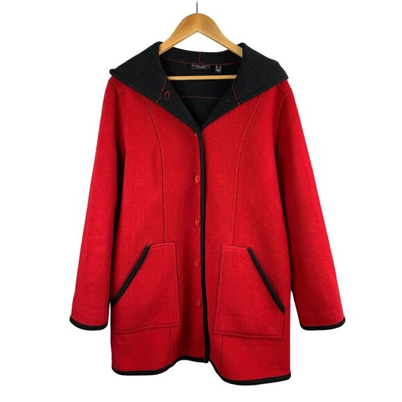 Susan Graver Weekend Red Hooded Coat S Polyester - Picture 1 of 5